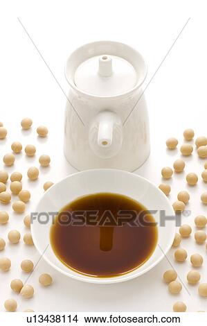Picture - Soy sauce and soybeans. Fotosearch