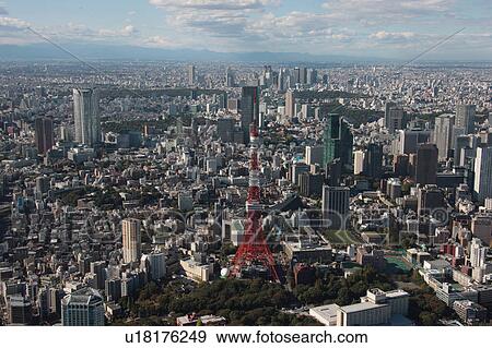 Stock Photo - Tokyo tower, Minato ward, Tokyo Prefecture, Honshu, Japan. Fotosearch