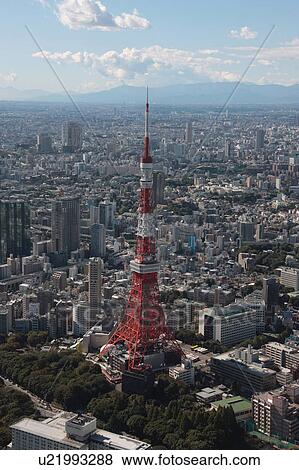 Stock Photo - Tokyo tower, Minato ward, Tokyo Prefecture, Honshu, Japan. Fotosearch
