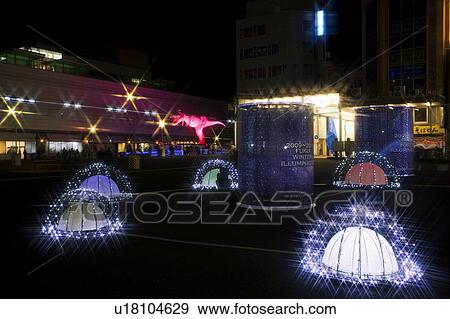 Winter Lights Outside West Entrance of Fukui Station View Large Photo Image Stock Photo - Winter Lights Outside West Entrance of Fukui Station. Fotosearch