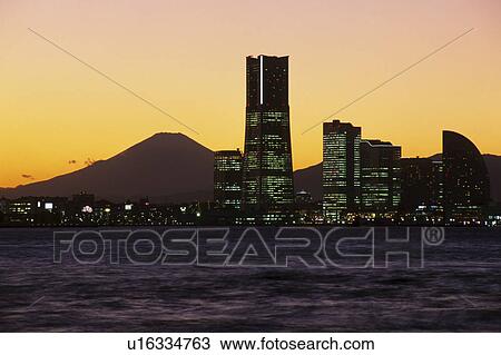 Stock Image - Yokohama and Mt. Fuji. Fotosearch