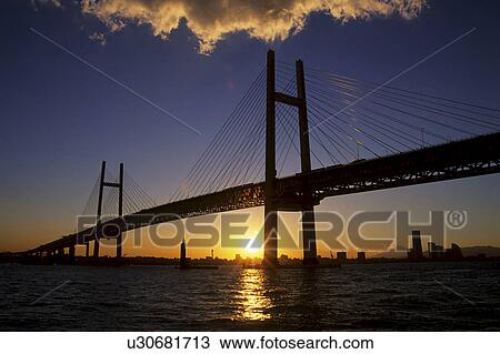 Yokohama Bay Bridge at Dusk View Large Photo Image Stock Image - Yokohama Bay Bridge at Dusk. Fotosearch