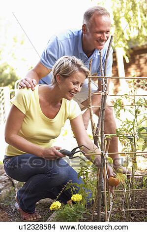 Picture - Couple Relaxing In Garden. Fotosearch