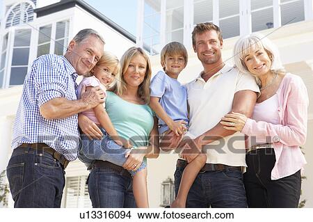 Extended Family Outside Modern House View Large Photo Image Picture - Extended Family Outside Modern House. Fotosearch