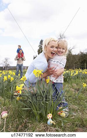 Family On Easter Egg Hunt In Daffodil Field View Large Photo Image Stock Image - Family On Easter Egg Hunt In Daffodil Field. Fotosearch
