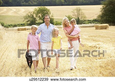 Family Walking Together Through Summer Harvested Field View Large Photo Image Stock Photo - Family Walking Together Through Summer Harvested Field. Fotosearch