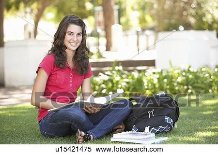 Female Teenage Student Studying In Park View Large Photo Image Stock Photography - Female Teenage Student Studying In Park. Fotosearch