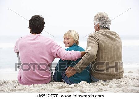 Grandfather, Father And Grandson Sitting On Winter Beach View Large Photo Image Stock Image - Grandfather, Father And Grandson Sitting On Winter Beach. Fotosearch