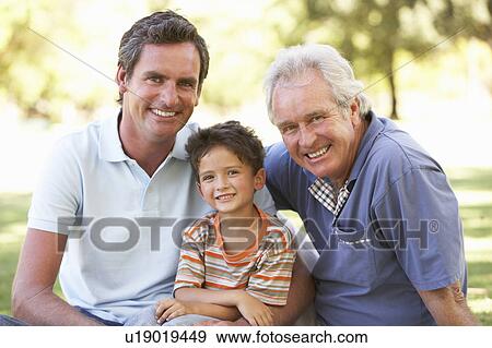 Grandfather With Father And Son In Park View Large Photo Image Stock Photo - Grandfather With Father And Son In Park. Fotosearch