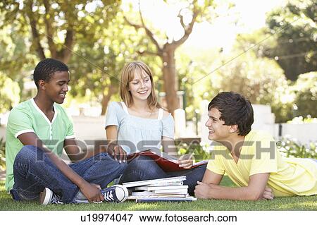 Stock Photo - Group Of Teenage Students Chatting Together In Park. Fotosearch