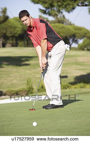 Male Golfer On Golf Course Putting On Green View Large Photo Image Stock Photo - Male Golfer On Golf Course Putting On Green. Fotosearch