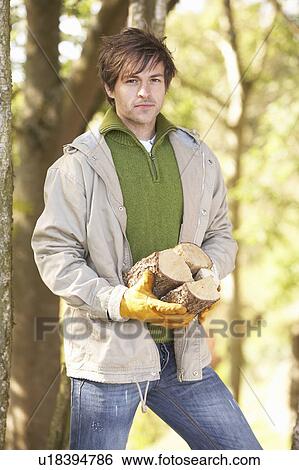 Man Outdoors In Autumn Woodland Gathering Logs View Large Photo Image Stock Photograph - Man Outdoors In Autumn Woodland Gathering Logs. Fotosearch