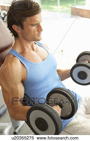 Man Working With Weights In Gym View Large Photo Image Stock Photography - Man Working With Weights In Gym. Fotosearch