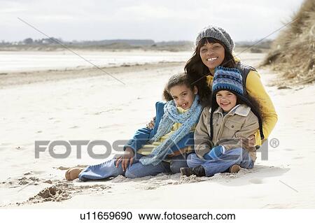 Mother And Children On Winter Beach View Large Photo Image Stock Image - Mother And Children On Winter Beach. Fotosearch