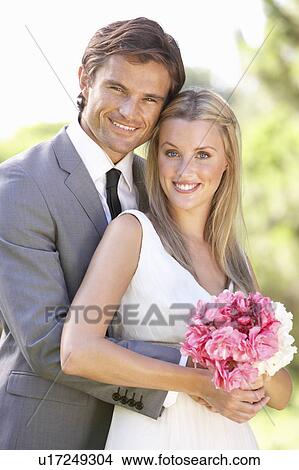 Portrait Of Bridal Couple Outdoors View Large Photo Image Picture - Portrait Of Bridal Couple Outdoors. Fotosearch