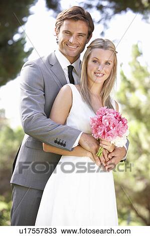 Portrait Of Bridal Couple Outdoors View Large Photo Image Stock Image - Portrait Of Bridal Couple Outdoors. Fotosearch