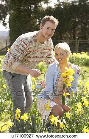 Romantic Couple Picking Spring Daffodils View Large Photo Image Stock Photo - Romantic Couple Picking Spring Daffodils. Fotosearch