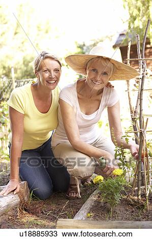 Senior Woman And Adult Daughter Relaxing In Garden View Large Photo Image Stock Image - Senior Woman And Adult Daughter Relaxing In Garden. Fotosearch