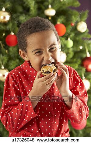 Young Boy Eating Mince Pie In Front Of Christmas Tree View Large Photo Image Stock Photo - Young Boy Eating Mince Pie In Front Of Christmas Tree. Fotosearch