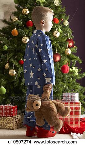 Young Boy Holding Teddy Bear In Front Of Christmas Tree View Large Photo Image Picture - Young Boy Holding Teddy Bear In Front Of Christmas Tree. Fotosearch