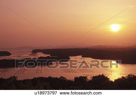 Stock Photo - Ago bay at dusk, Mie Prefecture, Honshu, Japan. Fotosearch