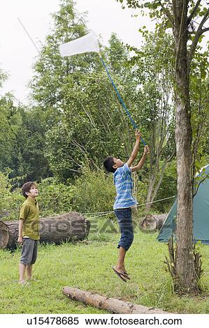 Stock Photography - Boys catching insect, Chiba Prefecture, Honshu, Japan. Fotosearch