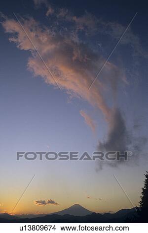 Picture - Cloud Over Mount Fuji at Dusk. Fotosearch