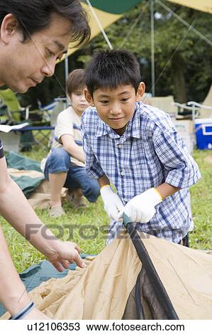 Family setting up a tent, Chiba Prefecture, Honshu, Japan View Large Photo Image Stock Image - Family setting up a tent, Chiba Prefecture, Honshu, Japan. Fotosearch