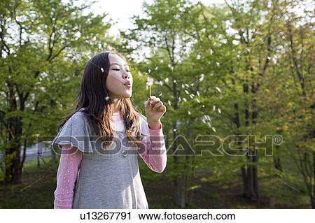 Girl Blowing Dandelion Seeds View Large Photo Image Stock Image - Girl Blowing Dandelion Seeds. Fotosearch