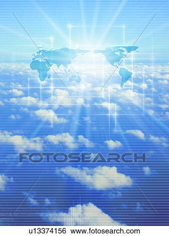 Stock Photograph - Global Map on Clouds. Fotosearch