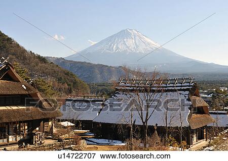 Stock Photo - House and Mt. Fuji, Yamanashi Prefecture, Honshu, Japan. Fotosearch