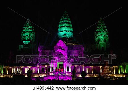 Illuminated Angkor Wat Temple View Large Photo Image Stock Image - Illuminated Angkor Wat Temple. Fotosearch