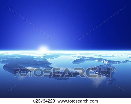 Stock Photo - Island and reflection of cloud on water. Fotosearch