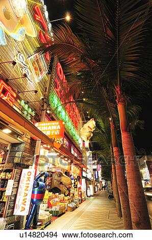 Picture - Kokusai Street at Night. Fotosearch