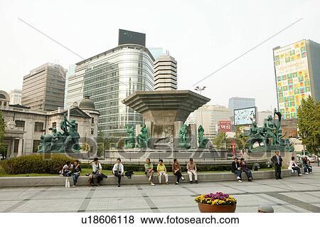 Stock Photo - Korean Town Square. Fotosearch