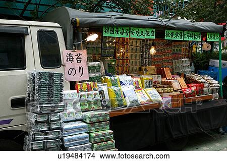 Picture - Market Stall Selling Dried Seaweed. Fotosearch