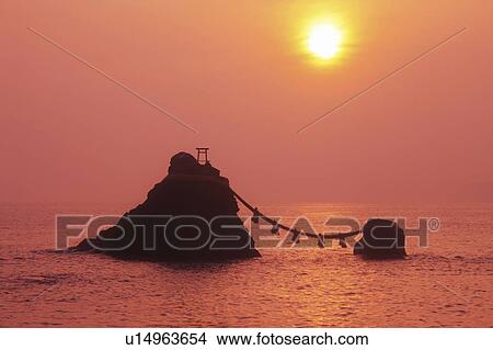 Picture - Meoto-Iwa at dawn, Mie Prefecture, Honshu, Japan. Fotosearch
