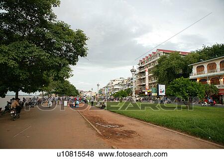 Promenade by Tonle Sap River View Large Photo Image Stock Photo - Promenade by Tonle Sap River. Fotosearch