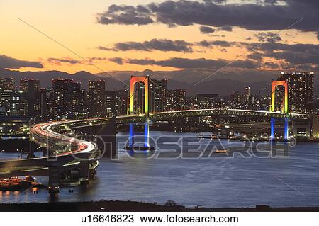 Rainbow Bridge at Night View Large Photo Image Stock Image - Rainbow Bridge at Night. Fotosearch