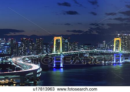 Rainbow Bridge at Night View Large Photo Image Stock Image - Rainbow Bridge at Night. Fotosearch