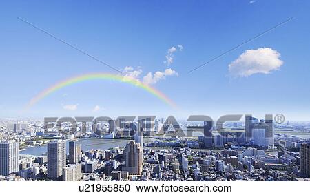 Stock Image - Rainbow Over Tokyo. Fotosearch