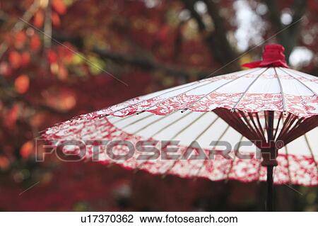 Stock Image - Red paper umbrella, Kyoto Prefecture, Honshu, Japan. Fotosearch
