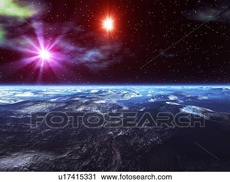 Stock Image - Rock formation and sky with stars. Fotosearch