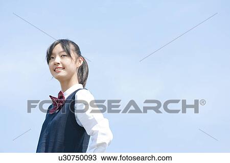 Schoolgirl Against Clear Sky View Large Photo Image Stock Image - Schoolgirl Against Clear Sky. Fotosearch