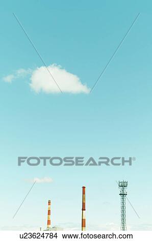 Picture - Smokestacks and Blue Sky. Fotosearch