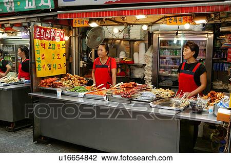 Stock Image - South Korean Food Stall. Fotosearch