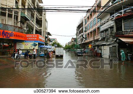Picture - Street Flooding in Phnom Penh. Fotosearch