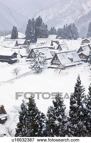 Suganuma Village in Winter View Large Photo Image Stock Photo - Suganuma Village in Winter. Fotosearch