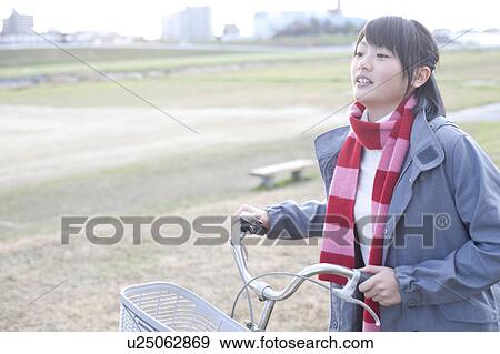 Teenage Girl with Bicycle View Large Photo Image Stock Photo - Teenage Girl with Bicycle. Fotosearch