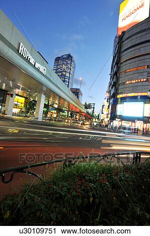 Stock Image - Traffic in Roppongi, Tokyo Prefecture, Honshu, Japan. Fotosearch